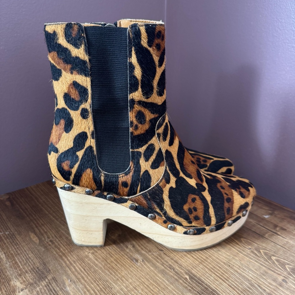 FREE PEOPLE Women's LEOPARD Animal Print Ankle Boots LEATHER Platform Size 36 - Picture 3 of 10